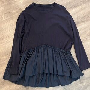 SHEIN Navy Ruffled Long Sleeve Top